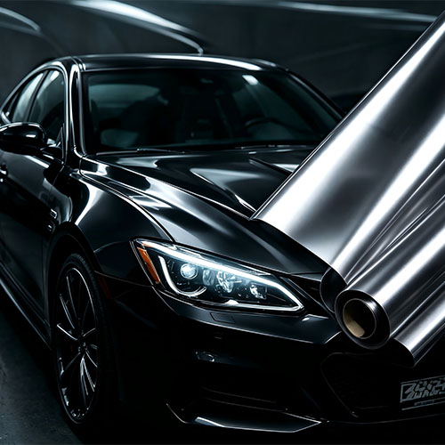 TPU paint protection film roll with a black car